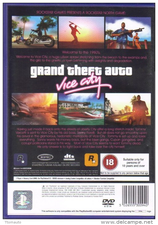 Jeux PS2  -   Grand Theft Auto  -  Vice City - Playstation 2