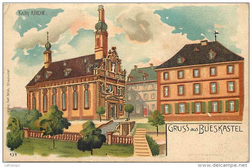 Allemagne -ref A945- Gruss Aus Blieskastel - Dessin Illustrateur - Kath Kirche - - Altri & Non Classificati