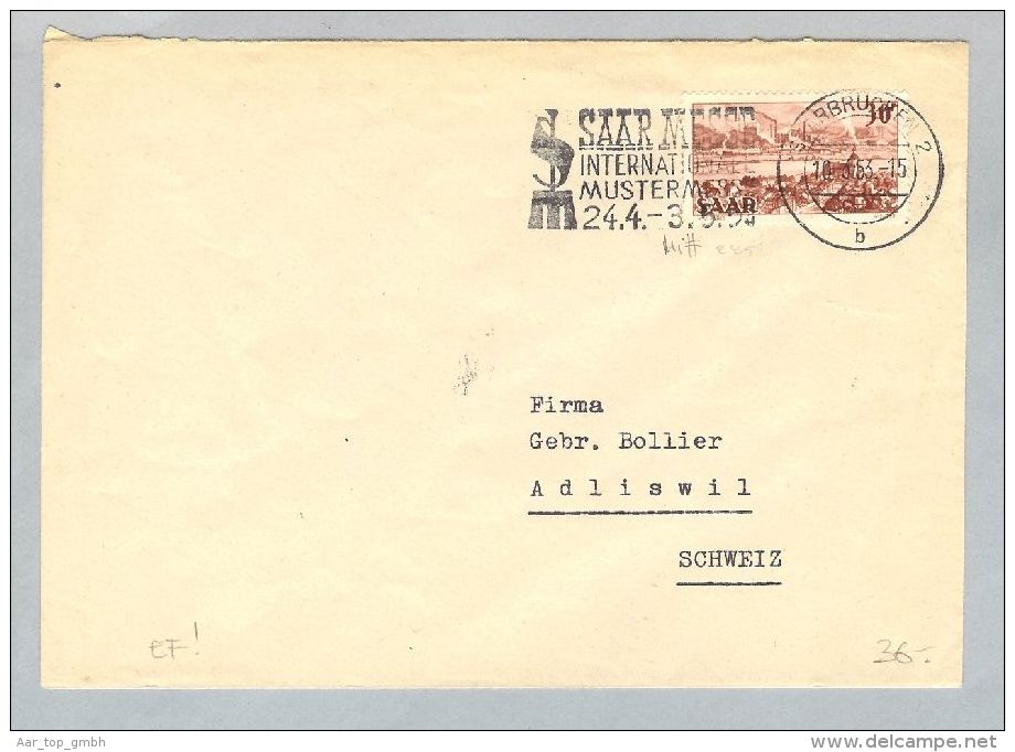 DE Saarland 1953-03-10 Brief EF Mi#285 Nach Adliswil CH - Brieven En Documenten