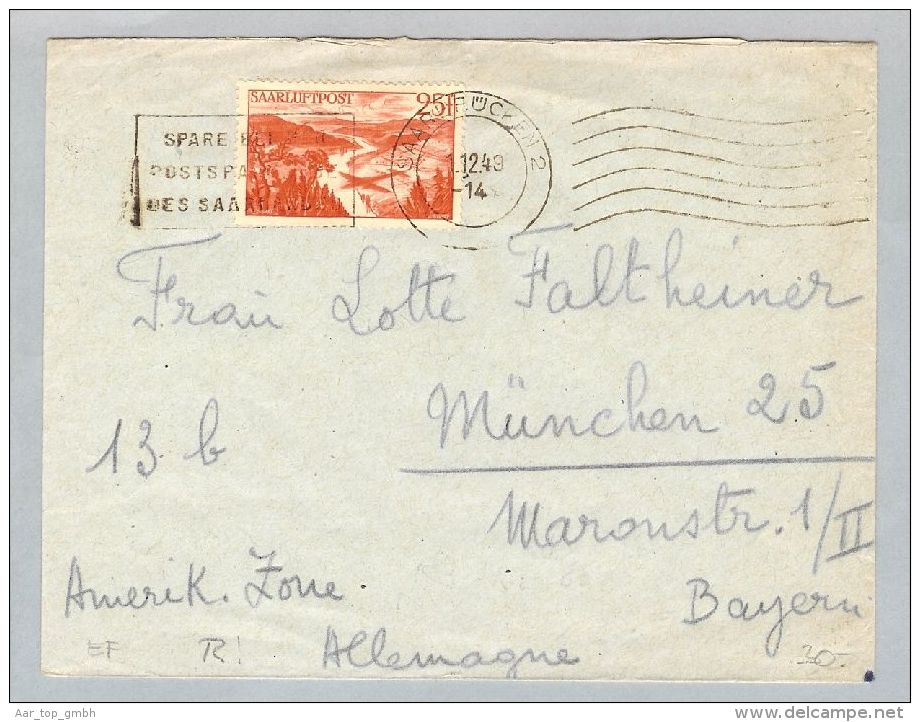 DE Saarland 1949-12-01 Brief EF Mi# 252 - Covers & Documents