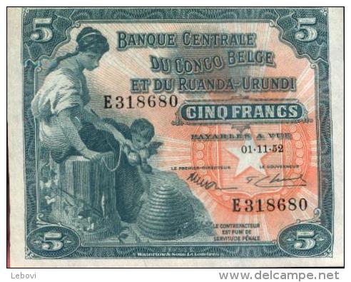 Congo Belge Et Ruanda/Urundi - 5 Fr 01.11.5 - état Neuf - Banca Del Congo Belga