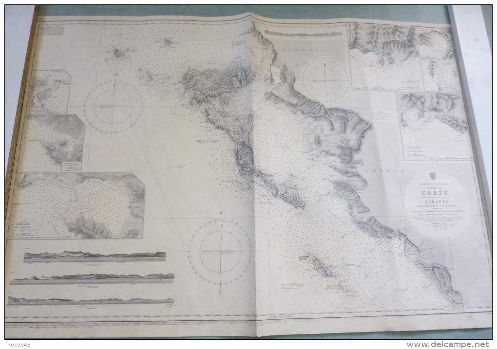 Carte Marine : "CHANNELS OF CORFU" / CORFOU + Côte Albanaise. 1863 / 1957. - Cartes Marines