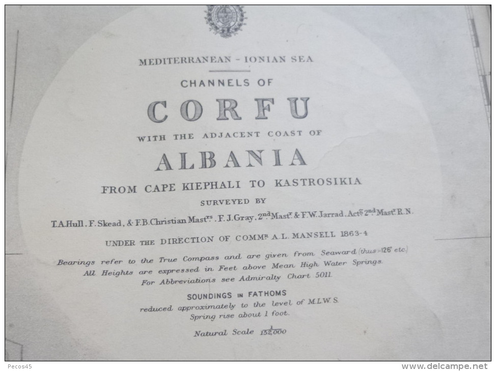 Carte Marine : "CHANNELS OF CORFU" / CORFOU + Côte Albanaise. 1863 / 1957. - Cartes Marines