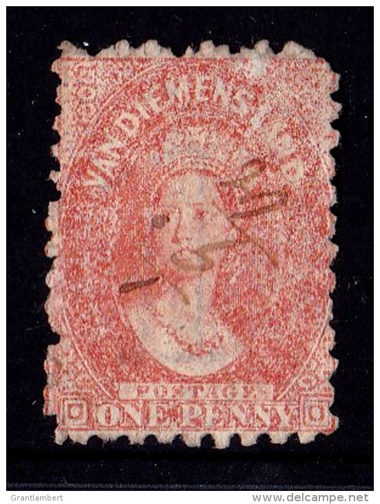 Tasmania 1864 - 1869 1d Brick Red P10 Double-Lined Numeral Used - Oblitérés