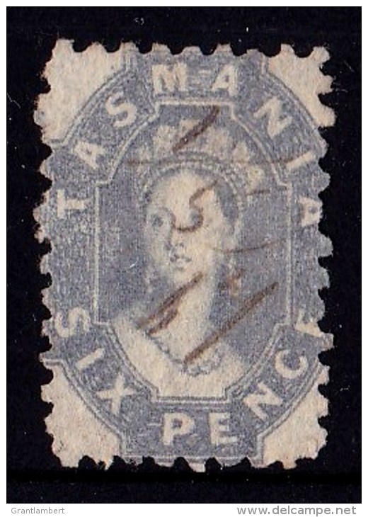 Tasmania 1864 - 1869 6d Grey-Violet P10 Double-Lined Numeral Used - Usados