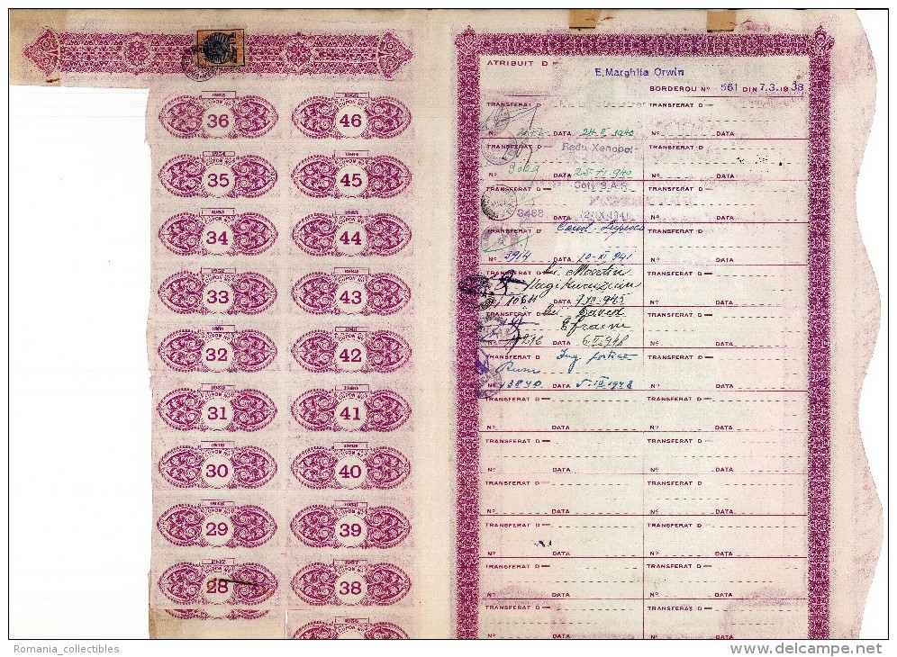 Romania, 5.000 Lei 1937, Lot Of 4 Bond Certificates With Coupons & Receipts - "Mica" Mining Company - M - O