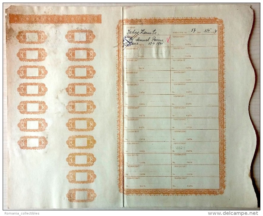 Romania, 1944, Nitrogen Company - Vintage Bond Certificate & Coupons, 5000 Lei - M - O