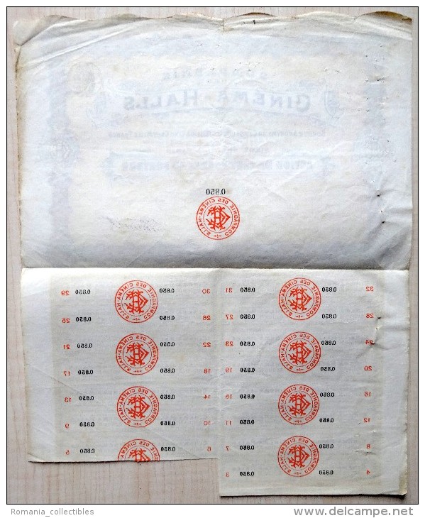 France, 1907, Cinema-Halls - Vintage Bond Certificate & Coupons, 100 Francs - A - C