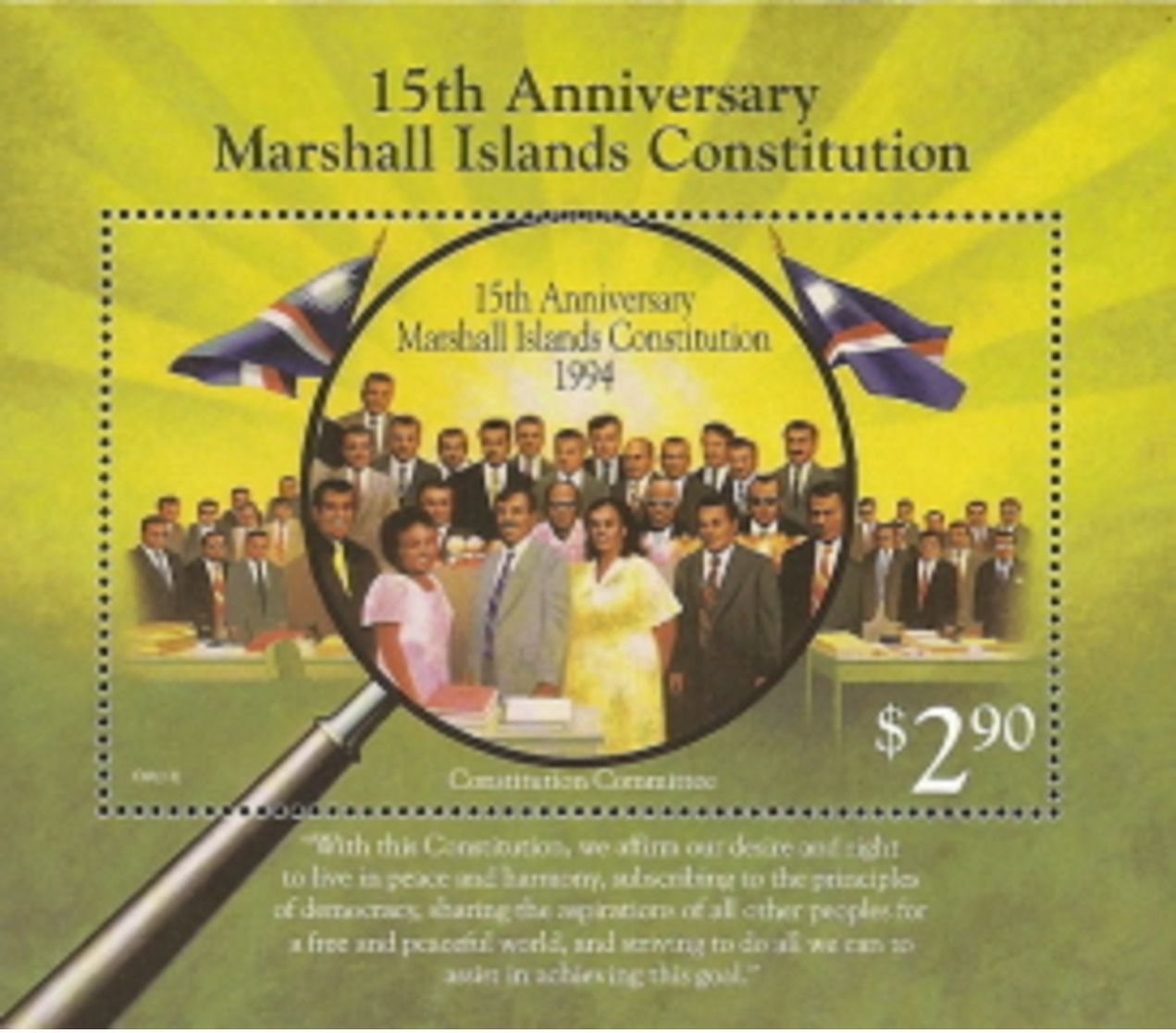 Marshall Islands,  Scott 2015 # 577,  Issued 1994,  S/S Of 1,  MNH,  Cat $ 4.50,  Constitution - Marshall Islands