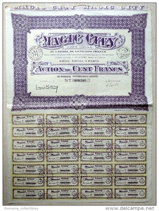 France, 1931, Magic City - Vintage Bond Certificate & Coupons, 100 Francs - M - O