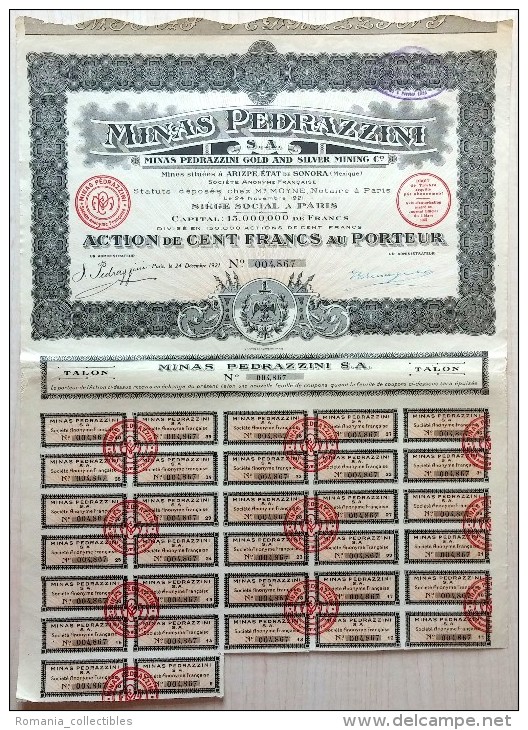 Mexico, 1922, Minas Pedrazzini - Bond Certificate, 100 Francs - M - O