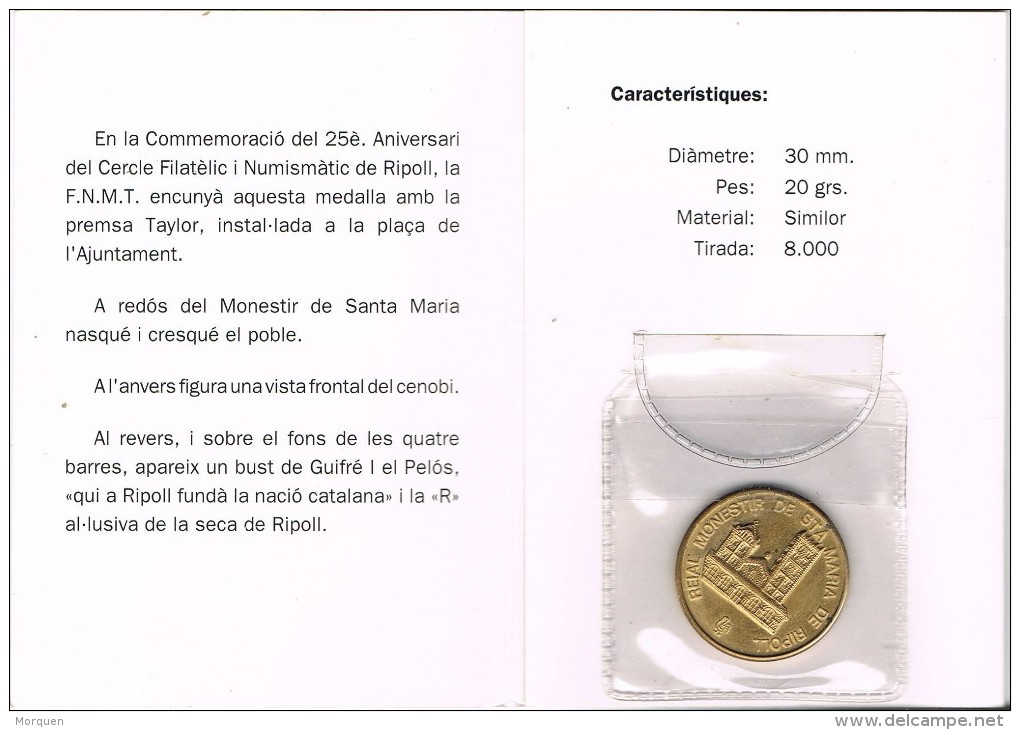 Medalla Conmemorativa RIPOLL (Gerona) 1992. Monasterio De Ripoll Y Guifré I - Professionals/Firms