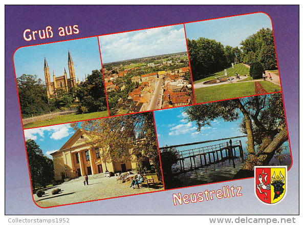 25684- NEUSTRELITZ- CHURCH, PANORAMA, CASTLE GARDEN, LAKE - Neustrelitz