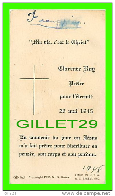 IMAGES RELIGIEUSES - CALIX MEUS INEBRIANS QUAM - SOUVENIR DE 1945 - 1936, N. G. BASEVI No 163 - - Images Religieuses