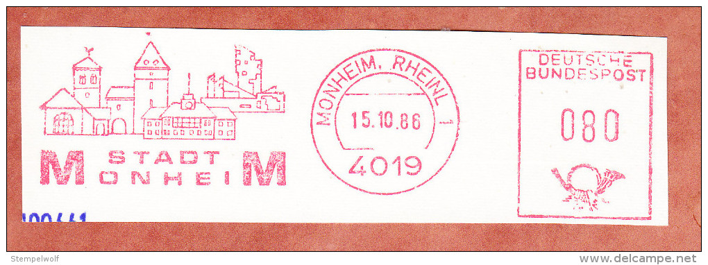 Briefstueck, Absenderfreistempel, Stadt Monheim, 80 Pfg, 1986 (78795) - Brieven En Documenten