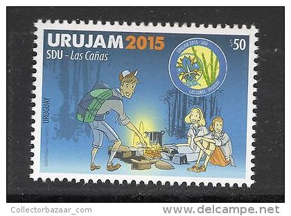 Boy Scouts Girl Scouting Doing Bonfire Cartoon URUGUAY 2015 MNH STAMP - Other & Unclassified