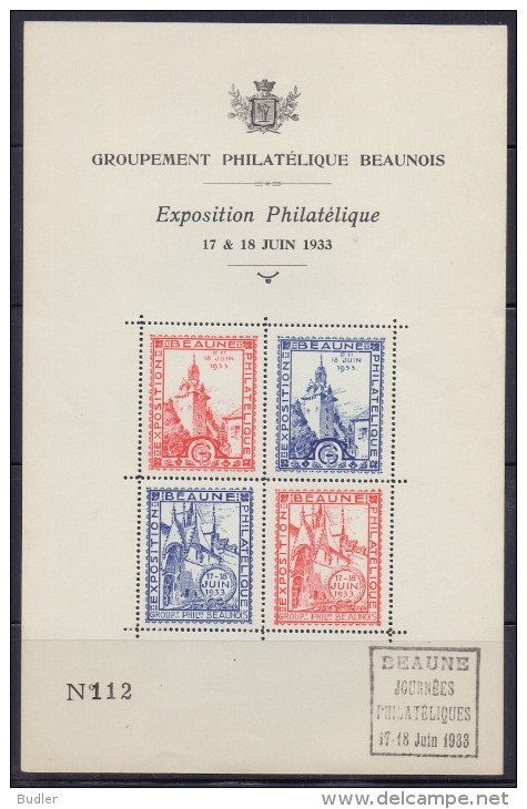 FRANCE :1933: Feuillet De Luxe De 4 Vignettes/Cinderellas (Dentellées) – MNH : PHILATELY,ARCHITECTURE,HOSPICE De BEAUNE - Erinnofilia