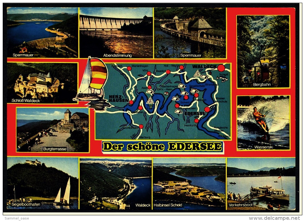 Der Schöne Edersee  -  Mit Schloss , Waldeck Und Staumauer  -  Mehrbild-Ansichtskarte Ca. 1980    (4922) - Waldeck
