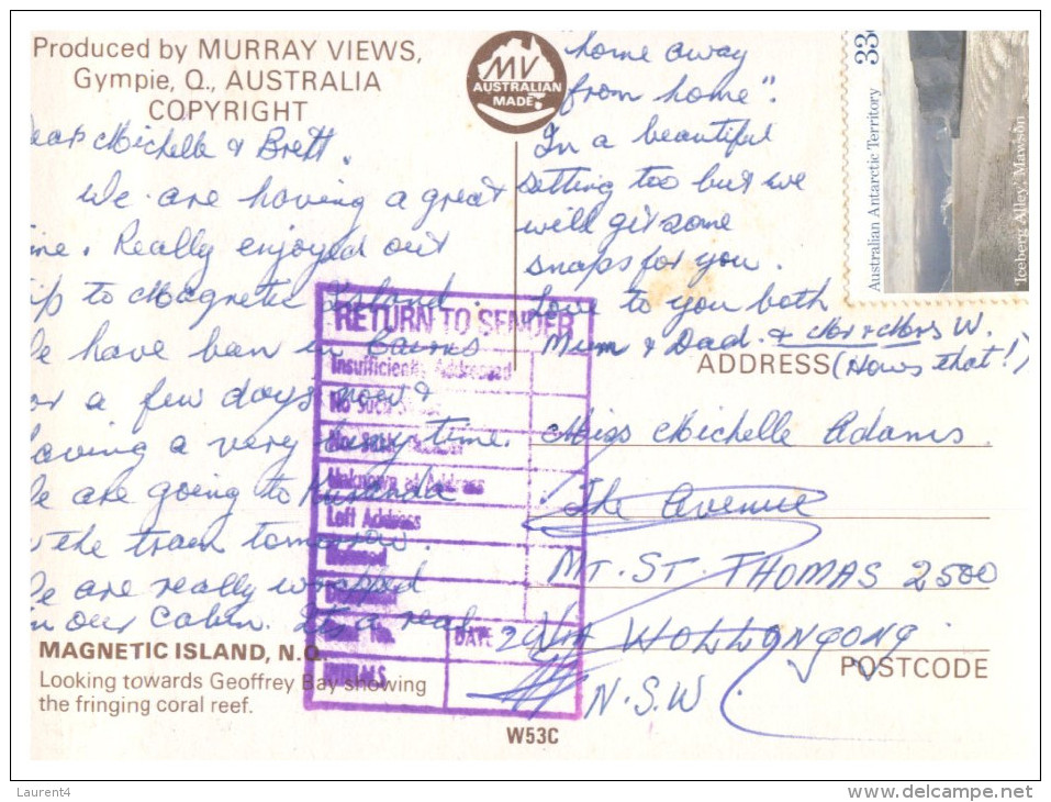 (718) Australia - QLD - Magnetic Island (with RTS / DLO Puprle Postmark At Back Of Card) - Mackay / Whitsundays