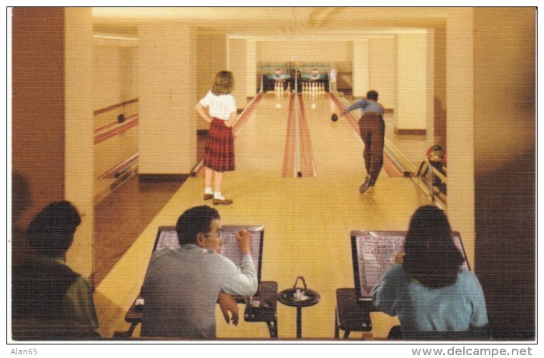 Bowling Alley Sun Valley Idaho Lodge Game Room, C1950s Vintage Linen Postcard - Bowling