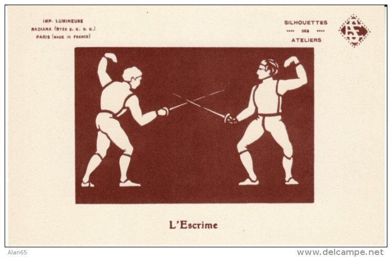 L'Escrime, Fencing, Glow In The Dark Images, C1920s/60s Vintage Postcard - Escrime