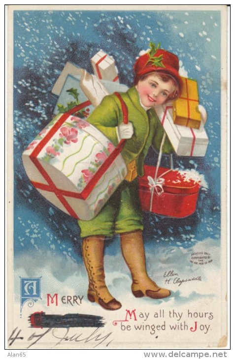 Clapsaddle Artist Signed Christmas Greetings Sent For 4th Of July, C1910s Vintage Postcard - Clapsaddle