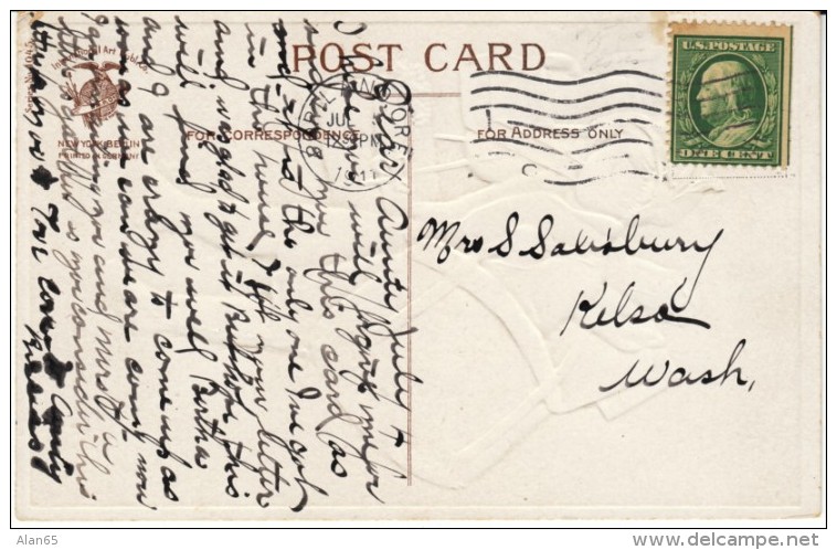 Clapsaddle Artist Signed Christmas Greetings Sent For 4th Of July, C1910s Vintage Postcard - Clapsaddle