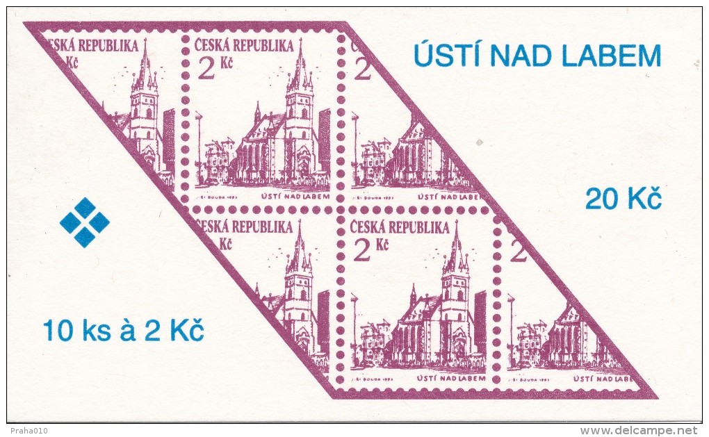 Czech Rep. / Stamps Booklet (1993) 0013 ZS 1 City Usti Nad Labem (church; Coat Of Arms) (J3700) - Unused Stamps