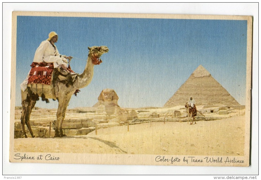 Ref 196 - EGYPTE - Sphinx Et Cairo - GISEH - Photo De La TWA ( Trans World Airlines ) - Scan Du Verso - Guiza