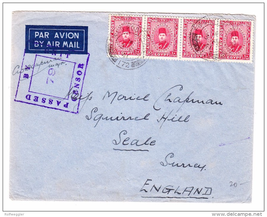 Ägypten -  Flugpost  3.2.1941 Field Post Office Zensur Brief Nach Seale GB - Poste Aérienne