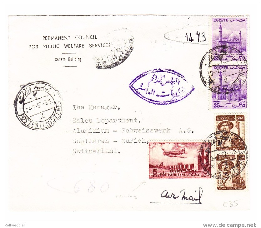Ägypten - 24.7.1957 Postes Ministres Luftpostbrief Nach Zürich - Poste Aérienne