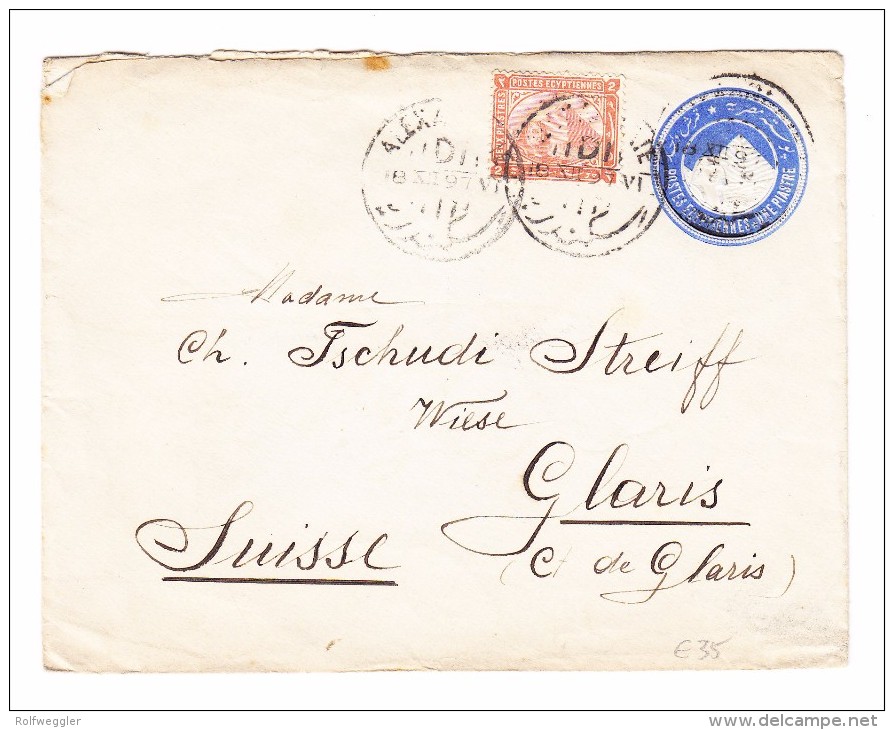 Ägypten - 18.12.1897 Alexandria Ganzsachen Brief Mit Zusatzfrankatur Nach Glaris Schweiz - 1866-1914 Khédivat D'Égypte