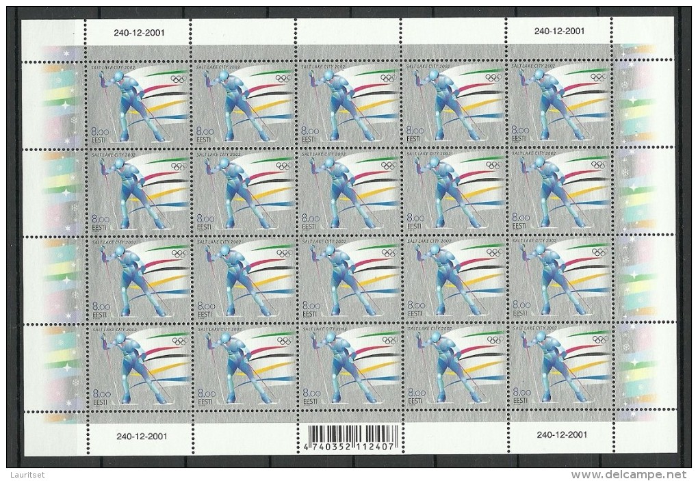 ESTLAND Estonia 2002 Olympic Games Salt Lake City MI 426 Complete Sheet !! MNH - Winter 2002: Salt Lake City