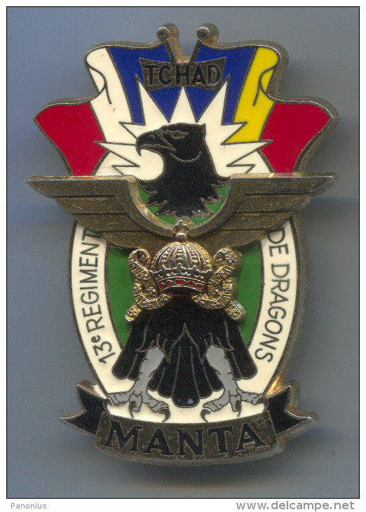 France Belgium Army Military - MANTA TCHAD, Operation Insignia, Parachuting, Big Badge Pin, Enamel 60 X 40 Mm - Militari