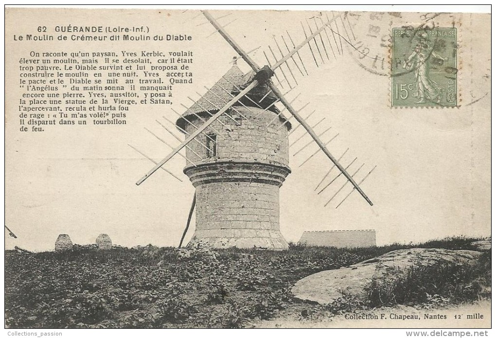 Cp , 44 , GUERANDE , Le Moulin De CREMEUR Dit Moulin Du DIABLE , Voyagée - Guérande