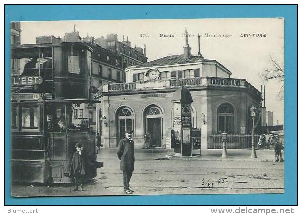 CPA 372 Tramway à étage Gare De Montrouge (ceinture) PARIS - Transporte Público