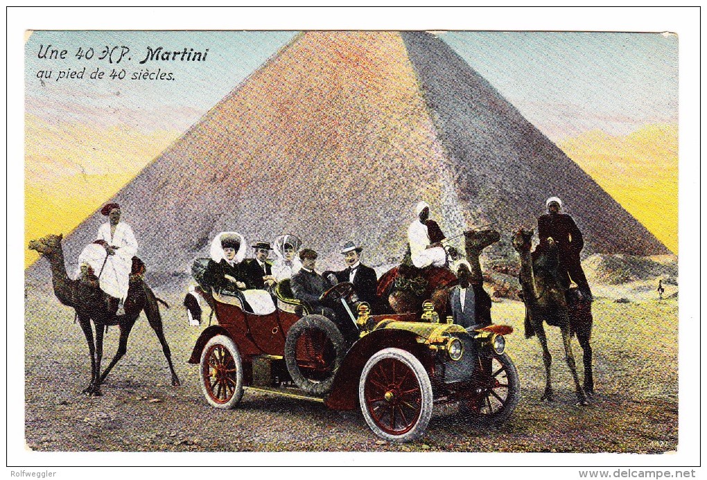 AK Ägypten Carte Publicitaire Automobiles Martini St Blaise "Une 40HP Au Pied De 40 Siècles" Exp. 18.10.1911 - Le Caire