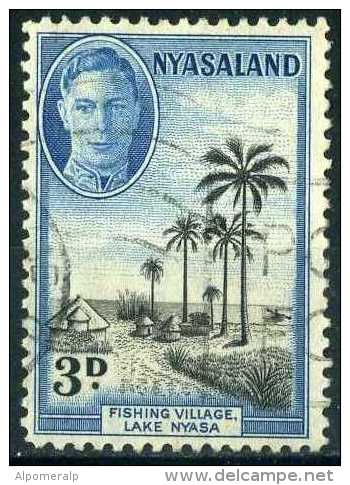 Nyasaland 1945 Mi 74 Fishing Village | King George VI | Lake, Landscape, Palm-tree | Royalty - Nyassaland (1907-1953)