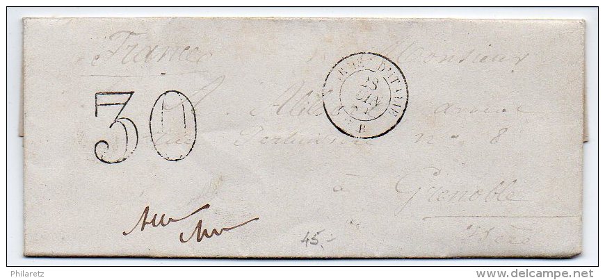 Lettre De 1859 Avec Taxe 30 - CaD ´Armée D´Italie Bau B' - 1849-1876: Periodo Classico