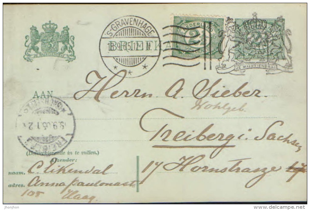 Netherlands - Postal Stationery Postcard Circulated In 1905 At Freiberg ,Germany With Special Cancellation - Postal Stationery