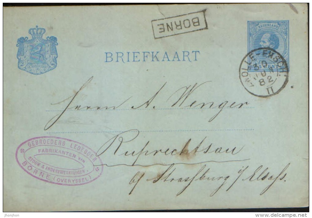 Netherlands - Postal Stationery Postcard Circulated In 1882 From Borne At Strasburg - Material Postal