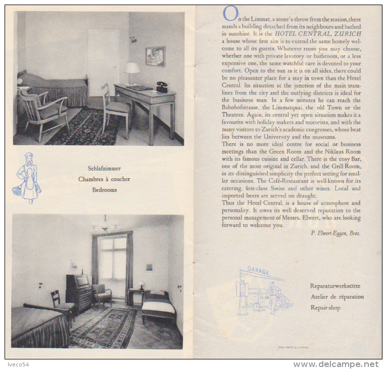 Années 50    Dépliant 12 Pages   "  Hôtel Central Zürich " - Dépliants Touristiques