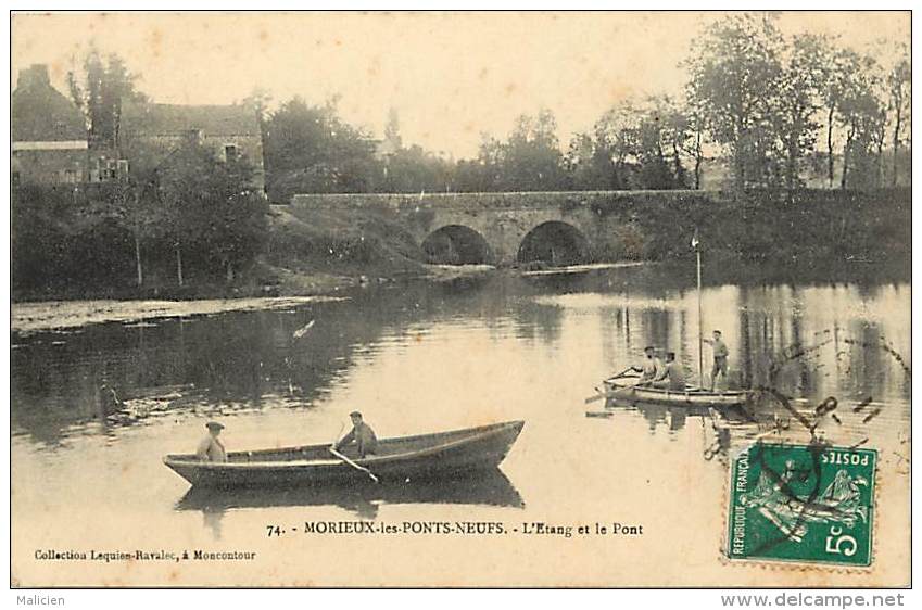 - Cotes D Armor -ref -C606- Morieux Les Ponts Neufs - L Etang Et Le Pont -  Barque - Barques - Etangs - Carte Bon Etat - - Morieux