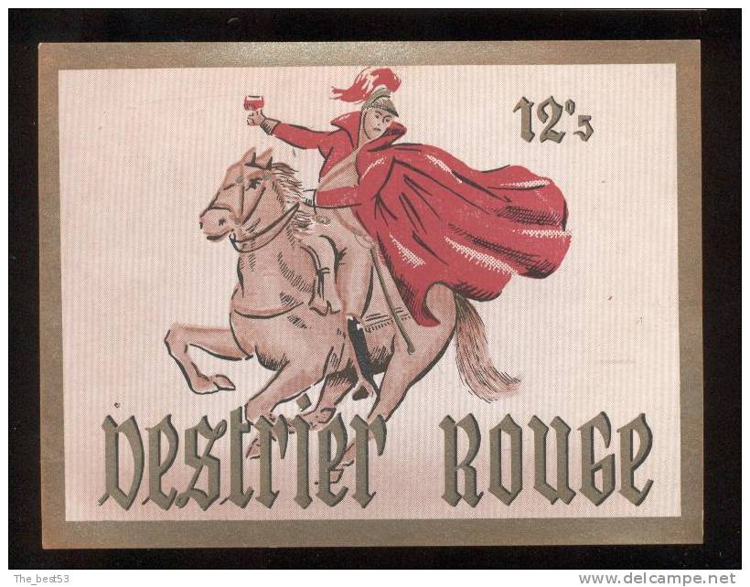Etiquette De Vin De Table -    Destrier Rouge  -    Thème Chevalier Cheval - Caballos