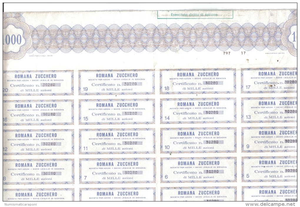 Romana Zucchero S.p.a. Certificato Azionario 1966 Doc.134 - P - R