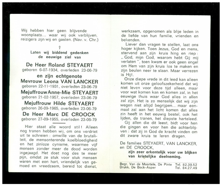 Doodsprentje ( X 1 ) 5 Moorden Door Freddy Horion  Moord Meurtre - Steyaert / Van Lancker / De Croock - St Amandsberg - Décès