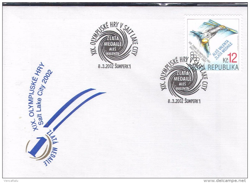 Czech Republic 2002 - Gold Medail I.Valenta - Special Cancellation In Special Cover, Stamp With Additional Printing - Hiver 2002: Salt Lake City