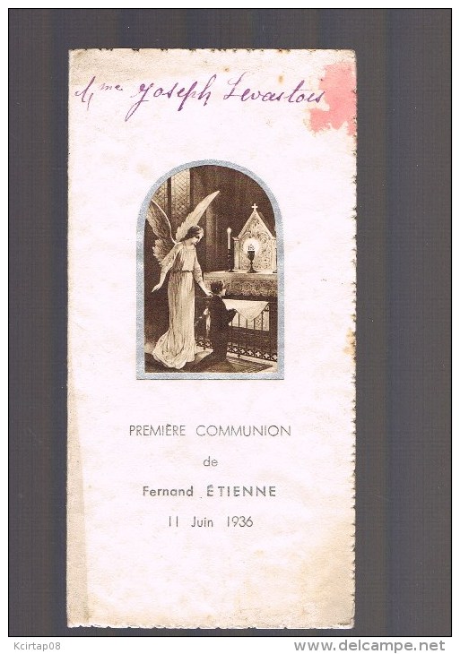 Menu De La Première Communion De Fernand ETIENNE  .  . - Menus