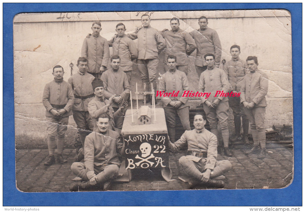 CPA Photo - Militaire Du 3e Régiment - Zouaves ? - 1924 - Enterrement Du Pére Cent - Classe 22 - Tête De Mort Crane - Autres & Non Classés