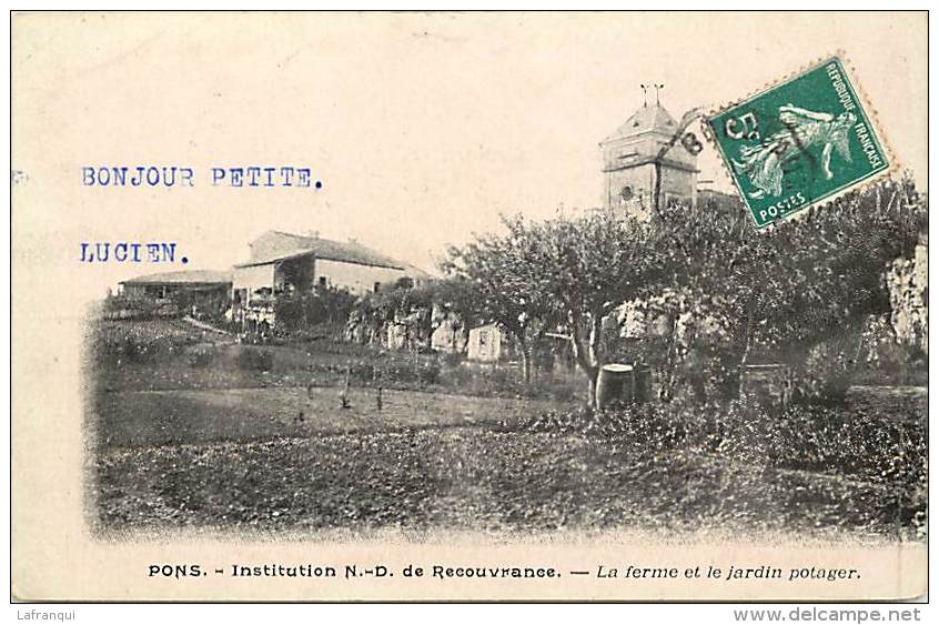 Charente Maritime -ref G169- Pons -institution Nd De Recouvrance -la Ferme Et Le Jardin Potager  - Carte Bon Etat - - Pons